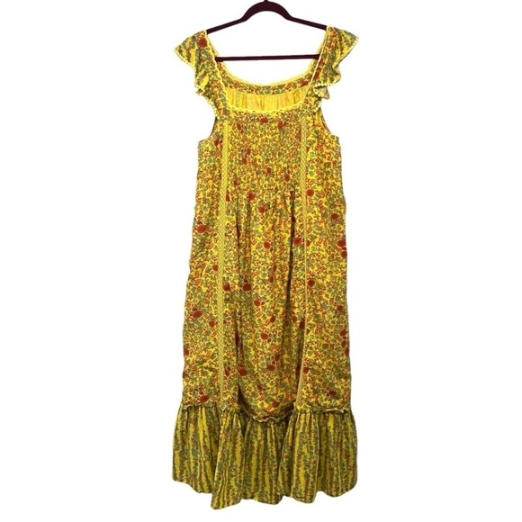 Roller Rabbit Rhody Zarella Silk Blend Yellow Tie Waist Midi Dress Women Large - Picture 8 of 16